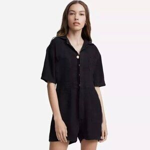 NEW MATE the Label 100% Linen The Linen Romper in Black - Small